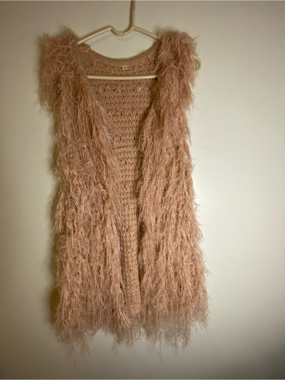 Faux-Fur Feathered Open Cardigan Sweater - Pink